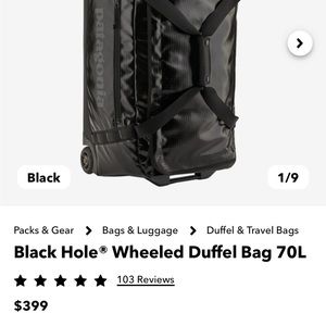 Patagonia Black Hole Wheeled Duffel - 70 Liter, Black, New with Tags!
